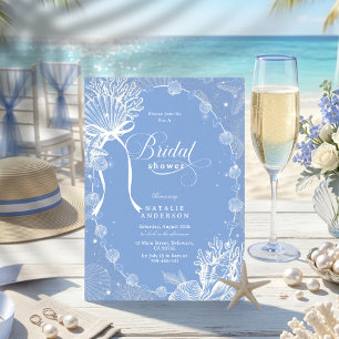 Convite Elegante Coquete de Costa Azul Oceano Chá de Noiva