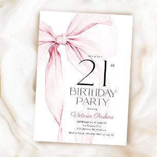 Convite Elegante Coquete Laço Rosa Aniversário de 21 anos