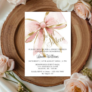 Convite Elegante Coquete Rosa e Arco de Ouro Sweet Sixteen