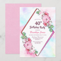 Elegante cor-de-rosa aniversário de 40 anos geomét