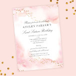 Convite Elegante cor-de-rosa Dourada brilhante Doce 16 Ani<br><div class="desc">Este adorável convite de 16 anos doce apresenta um fundo de aquarela cor-de-rosa suave e doce acentuado com pontos falsos de brilho dourado. A tipografia é clássica e uma opção fabulosa para uma doce festa de aniversário 16. Tem acessórios coordenadores...  Veja mais itens na coleção.</div>