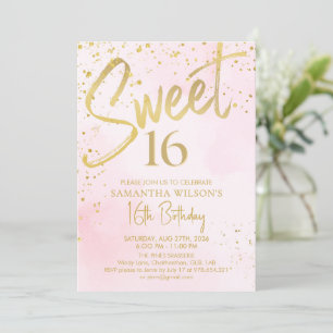 Convite Elegante cor-de-rosa e Dourado doce 16 aniversário