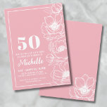 Convite Elegante cor-de-rosa Floral 50º Aniversário<br><div class="desc">Apresentando um chic e elegante convite de aniversário 50º, perfeito para celebrar cinquenta anos de estilo. A design apresenta uma rosa claro feliz, quase como um rosa-pincel mais escuro, com delicada linhagem de flores de anêmonas correndo pelo lado direito. Enquanto estas são flores anêmonas, elas podem puxar um olhar floral...</div>