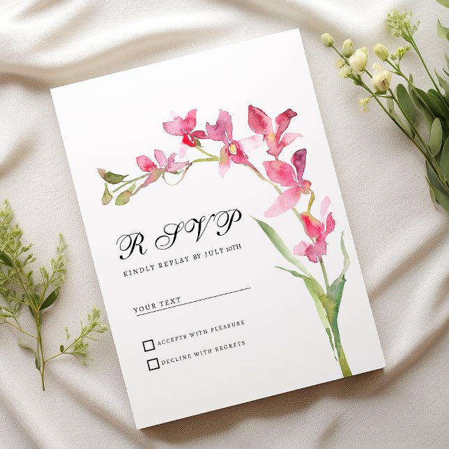 Convite Elegante cor-de-rosa verde-orquídea de verão RSVP (Elegant pink green orchid flower summer RSVP)