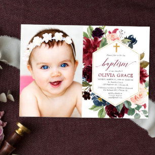 Convite Elegante cora a foto cor-de-rosa do baptismo do