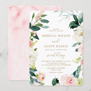 Convite Elegante cora e o casamento floral da aguarela