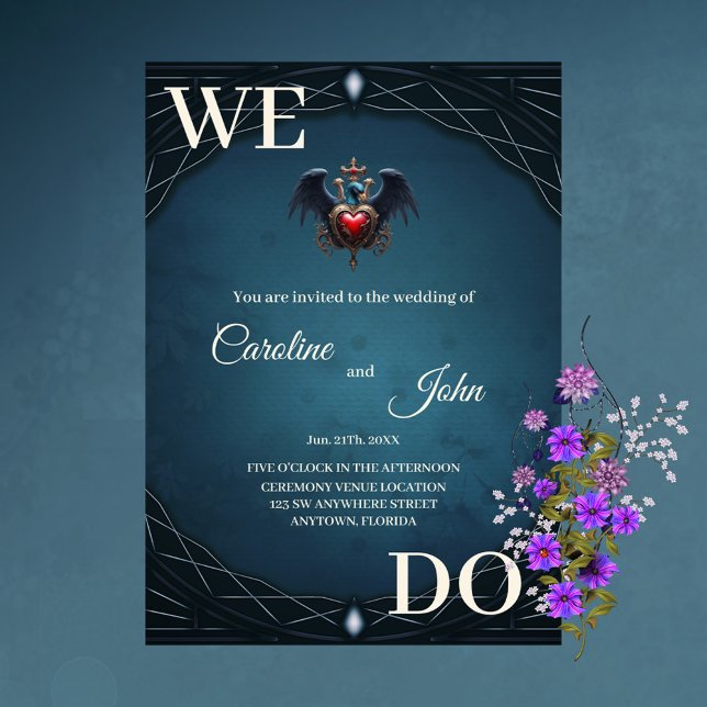 Convite Elegante coração gótico com pássaro fantasma. (Criador carregado)