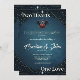 Convite Elegante coração gótico com pássaro fantasma.