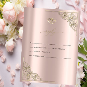 Convite Elegante Corações de Ouro Rosa RSVP Casamento