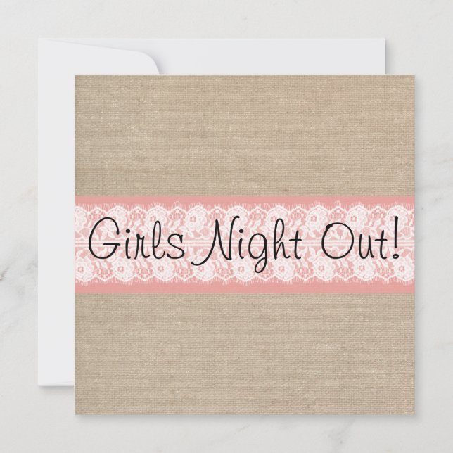Convite Elegante Coral Burlap Lace Girls Night Out Convide (Frente)