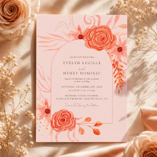 Convite Elegante Coral Floral Terracota Casamento
