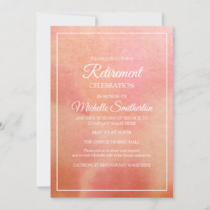 Convite Elegante Coral Rosa Pêssego Aquarela Aposentadoria