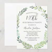 Elegante Coroa de Aquarela Verde para 105º Anivers