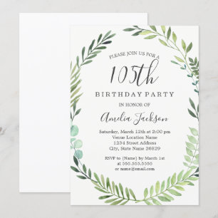 Convite Elegante Coroa de Aquarela Verde para 105º Anivers