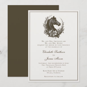 Convite Elegante Coroa de Cavalo Equestre Casamento Equino