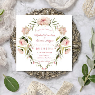 Convite Elegante Coroa de Peônia em Aquarela para Casament