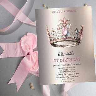Convite Elegante Coroa de Princesa Castelo Aniversário