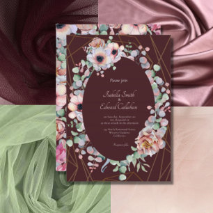 Convite Elegante Coroa Floral de Anêmona Rosa Casamento