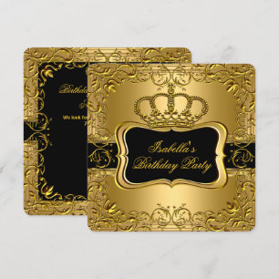 Convite Elegante Coroa Floral Preta Dourada Aniversário 2