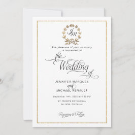 Convite Elegante Coroa Monograma Foto Casamento Script Dou