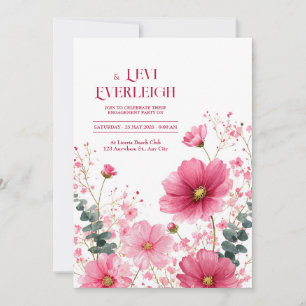 Convite Elegante Cosmos Rosa Eucalipto Aquarela