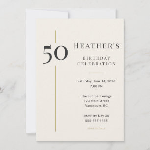 Convite Elegante Creme e Dourado Aniversário de 50 anos