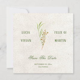 Convite Elegante Creme Neutro Russo Verde Salva A Data