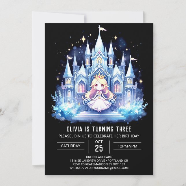 Convite Elegante Crianças Princesa Aniversário (Frente)