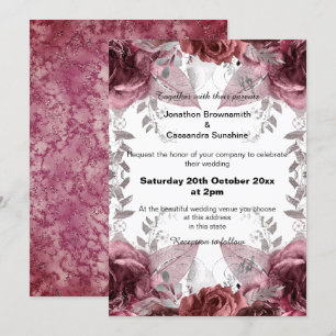 CONVITE ELEGANTE CRIMSON FLORAL VERMELHO CASAMENTO
