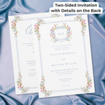 Elegante Crista de Flor Pastel Azul Casamento Dois
