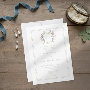 Convite Elegante Crista de Flor Silvestre Pastel Sage Empo