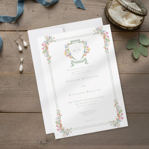 Convite Elegante Crista de Flor Silvestre Pastel Sage Empo