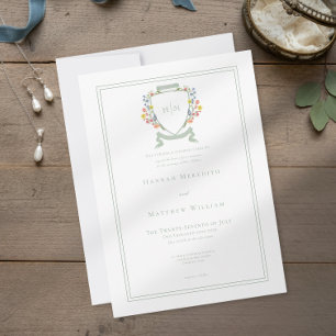 Convite Elegante Crista de Flor Silvestre Pastel Sage Empo