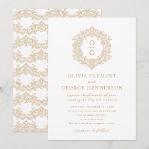 Convite Elegante Crista de Herança em Ouro Casamento
