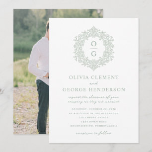 Convite Elegante Crista de Herança Verde Casamento