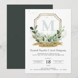 Convite Elegante Crista Dourada de Eucalipto para Casament