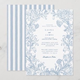 Convite Elegante Crista Floral Azul com Costas Listradas d