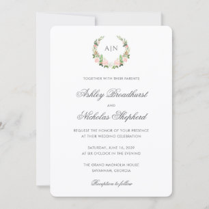 Convite Elegante Crista Floral de Aquarela para Casamento
