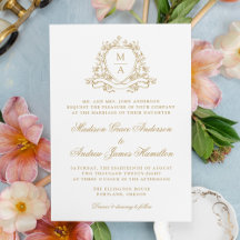 Elegante Crista Floral Dourada de Monograma de Cas