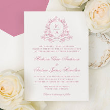Elegante Crista Floral Rosa Monograma de Casamento