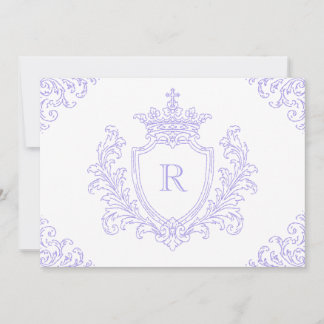 Convite Elegante Crista Heráldica Monograma Lavanda Batism