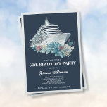 Convite Elegante Cruise Ship Trip Women 60th Festa de aniv<br><div class="desc">Elegante 60º convite de viagem de cruzeiro de festa de aniversário para mulheres. Personalize-o com o nome e os detalhes da parte, incluindo a data, linha de cruzeiro, porta de partida, informações de RSVP e quaisquer outras informações necessárias. Design com um barco a aquarela e flores lindas sobre fundo azul...</div>