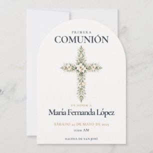 Convite Elegante Cruz Botânica da Primera Comunión