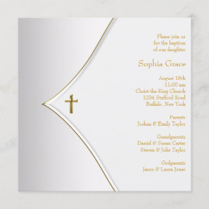 Convite Elegante Cruz de Batismo em Ouro Branco