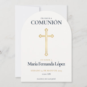 Convite Elegante Cruz de Ouro para Primera Comunión