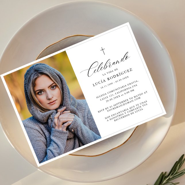 Convite Elegante Cruz Espanhola Memorial Funerário Foto (Criador carregado)