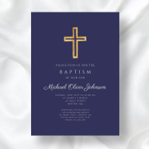 Elegante Cruz Religiosa Azul Marinho Menino Batism