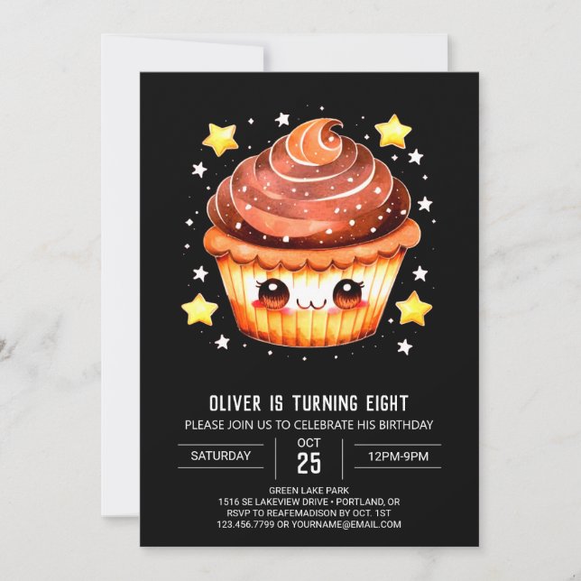 Convite Elegante Cupcake Delight Muffin Aniversário (Frente)