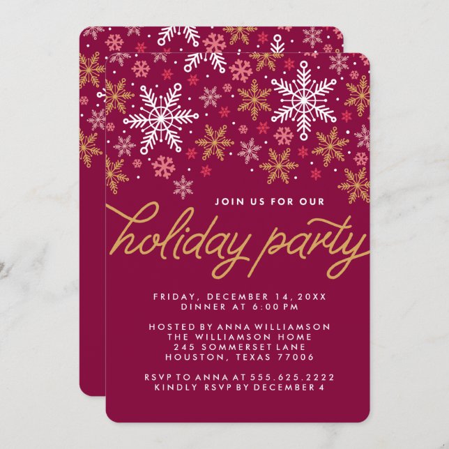 Convite elegante da festa natalícia dos flocos de (Frente/Verso)