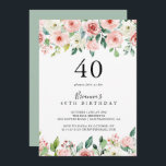 Convite Elegante Dacil Autumn Floral aniversário de 40 ano<br><div class="desc">Este elegante convite de festas floral de outono é perfeito para uma festa de aniversário moderna. Os design ilustram rosas rosa,  pinceladas e brancas,  peônias com folhagem verde agrupadas em buquês,  acentuando as lindas cores de queda.</div>